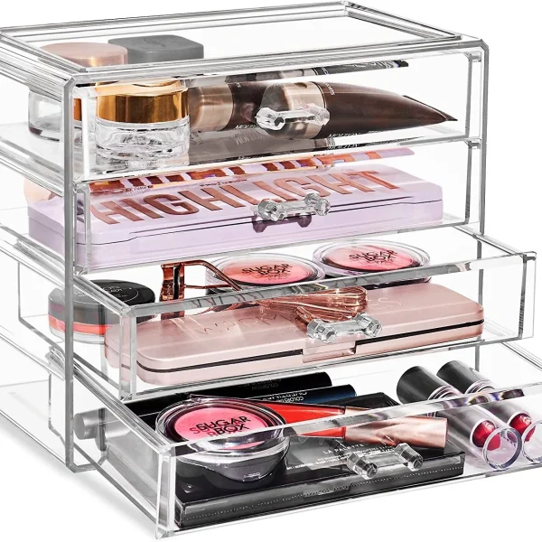 Acrylic Cosmetics Jewelry and Makeup Organizer Storage Case with 4 Large Drawers