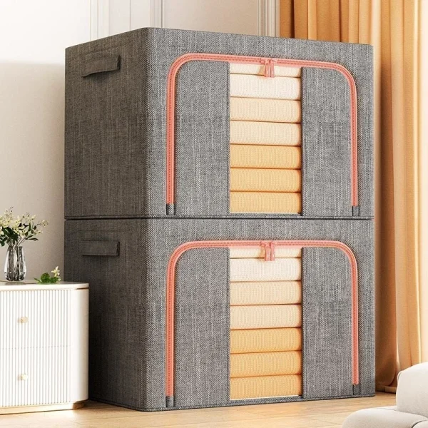 Storage Bins with Metal Frame Stackable Foldable Clothes Organizer - 2Pk