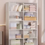 Clothes Closet Wardrobe Portable Rack Storage Organizer Movable w/ Shelves - Image 2
