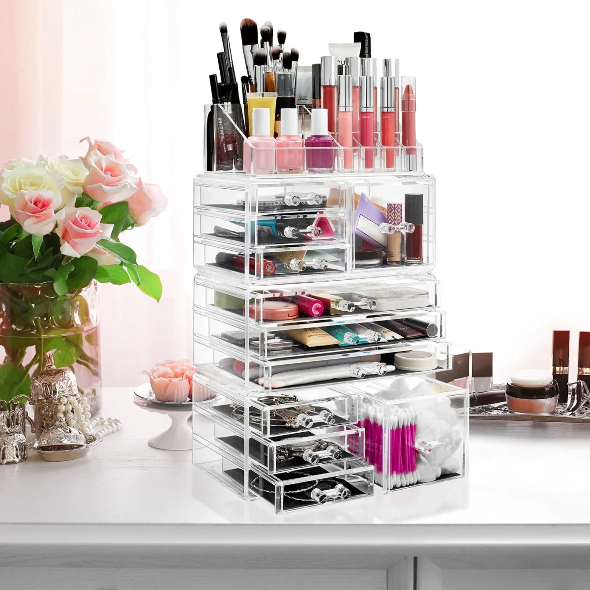 Large Acrylic Cosmetic Makeup Organizer Jewelry Drawer Storage Box Display Case - Image 4