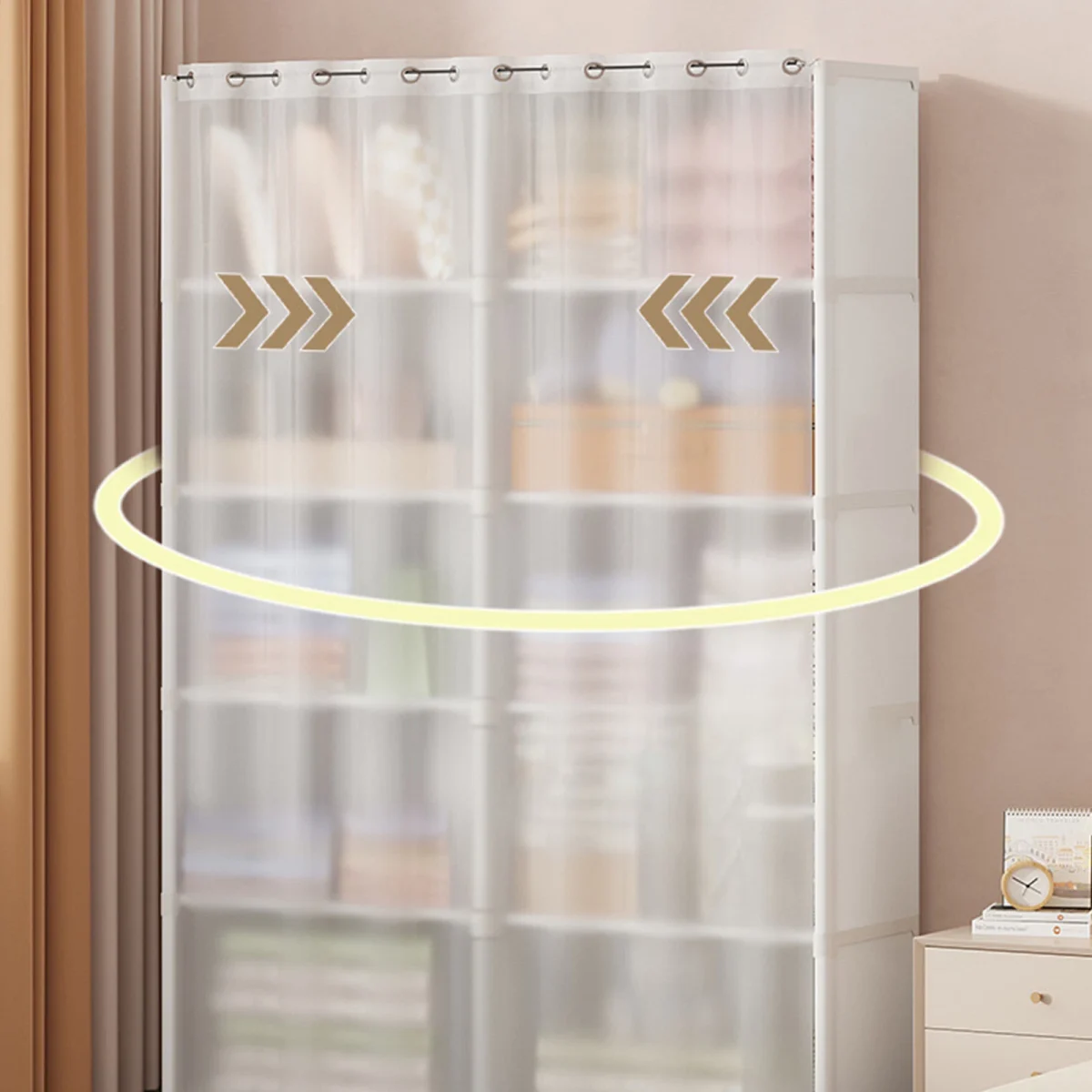 Clothes Closet Wardrobe Portable Rack Storage Organizer Movable w/ Shelves - Image 4